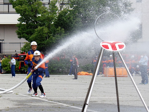 大町市消防団が日頃の練習成果を競う ポンプ操法・ラッパ吹奏大会開催